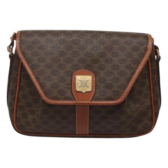 CELINE Macadam Canvas Shoulder Bag PVC Leather Brown Gold Auth - Picture 13 of 16